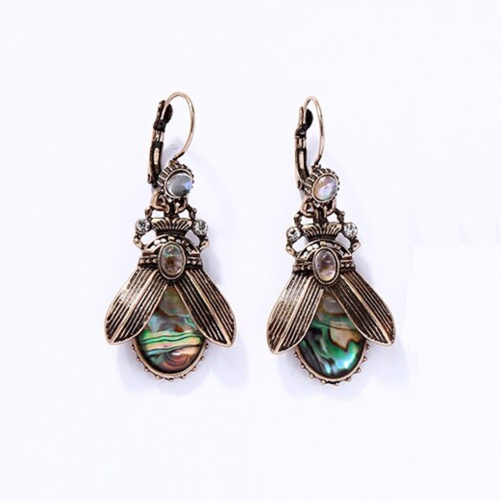 Boho Iridescent Abalone Insect Drop Earrings 25$